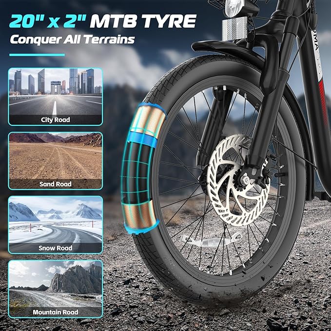 Caroma Electric Scooter with Seat, 48V Removable Battery E-Bike, Up to 30Miles&20MPH, 500/800/1200W Motor, 20" Fat Tire Adult Electric Bicycles for Commuting with Basket-StrideForce Fitness