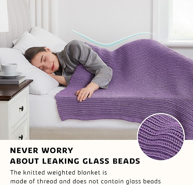 L'AGRATY Knitted Weighted Blanket - 48"x72" 12lbs Cooling Chunky Knit Heavy Blanket for Adults Braided Crochet Throw Thick Cable Yarn Knit Decorative No Beads Evenly Weighted Machine Washable-StrideForce Fitness