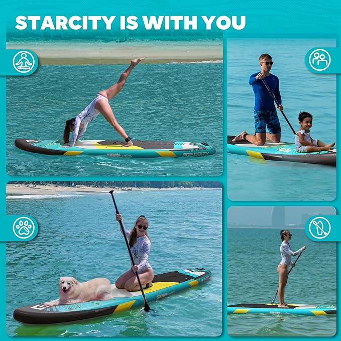 Starcity 11'*34"*6" Blow Up Paddle Board, Inflatable Paddle Board,Paddle Board,Spacious and Stable, Anti Slip and Easy to Operate, Large Size Suitable for Single Person/Family/Pet Use.-StrideForce Fitness