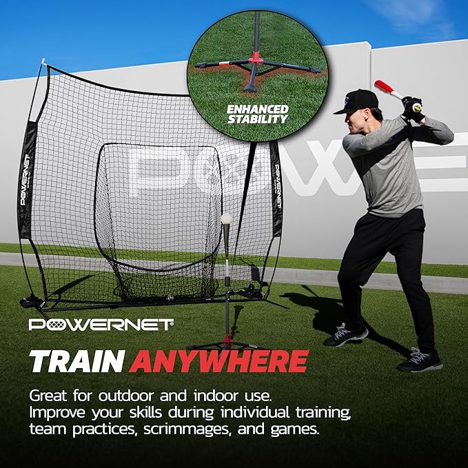 PowerNet Baseball Softball Practice Net 7x7 with Baseball Accessories for Practice Pitching, Batting & Fielding, Ball Caddy, Weighted Baseballs, Tee-StrideForce Fitness