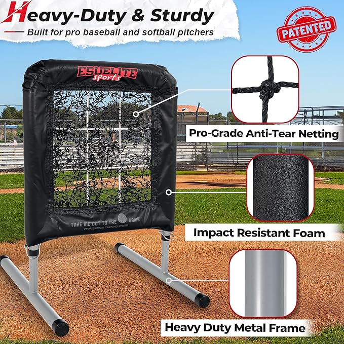 Heavy-Duty 9 Hole Pro Style Baseball & Softball Pitching Net with Strike Zone Target - Adjustable Portable Design for Training, Includes 4 Stakes & 2 Sandbags-StrideForce Fitness