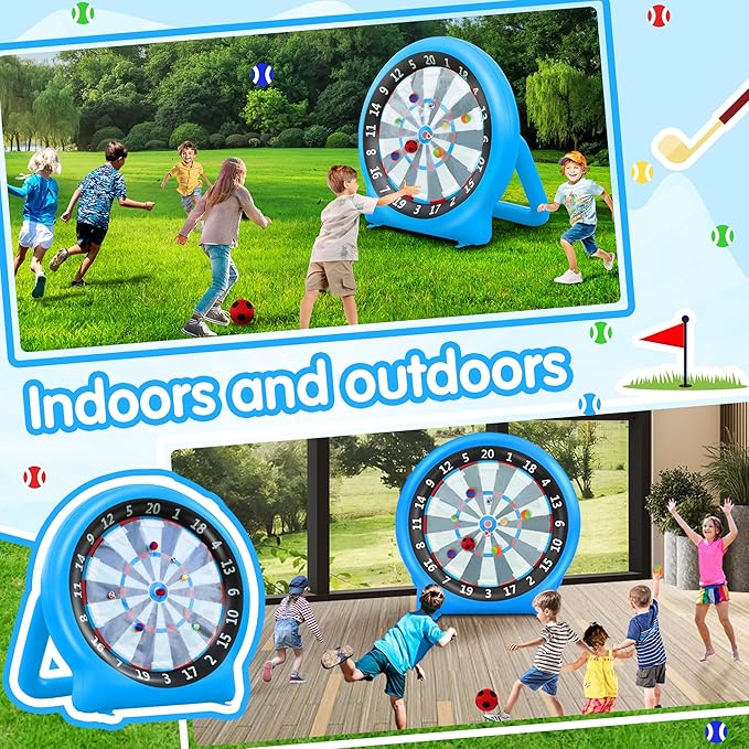 6FT Inflatable Dartboard, Giant Kick Darts Soccer Darts Golf & Throw Dart with Air Pump, Giant Outdoor Games, Blow up Soccer Dart for Yard Party Large Dartboard for Kids & Adults 20+Games-StrideForce Fitness