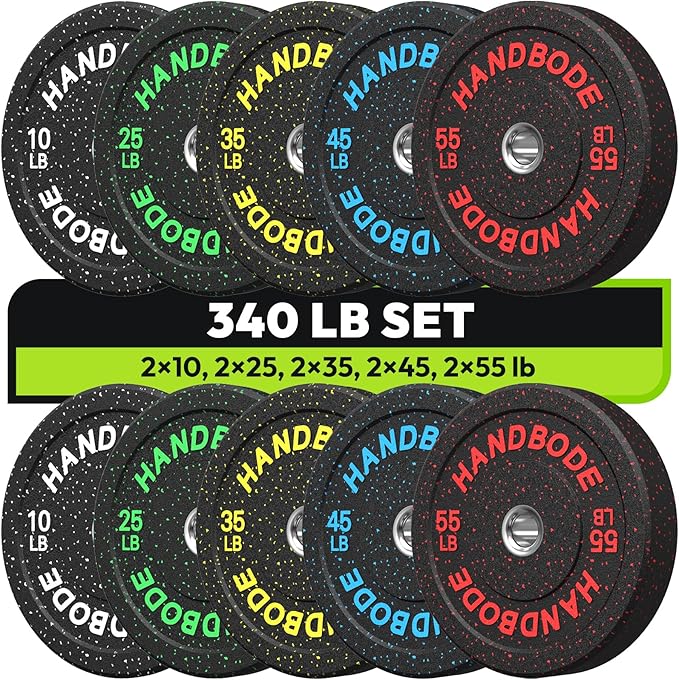 2-Inch Bumper Plates High Bounce, Olympic Weight Plate Set 45/100/160/190/260/300lb, Barbell Weight Plates Set for Home Gym, Colored Weights Rubber Strength Training Plate for Weight Lifting-StrideForce Fitness