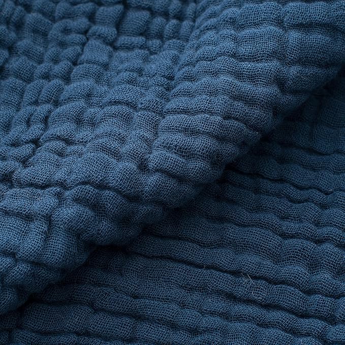 Carriediosa 100% Cotton Muslin Throw Blanket 108" X 90" King Size，4-Layers Summer Gauze Throws for Bed Couch，Soft Lightweight Breathable Linen Blankets Bedspread for Adults All Season，Navy Blue-StrideForce Fitness