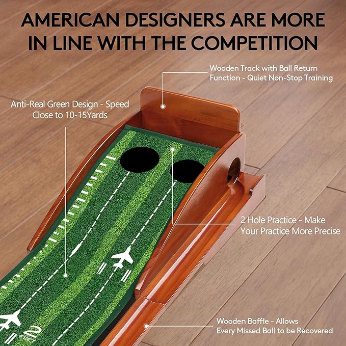 Putting Green Indoor Golf Putting Mat – Easy to Assemble with Automatic Ball Return, Wrinkle-Free Close to Real Green Speed, Suitable for Office, Recreation Room, Patio – Ideal Gift-StrideForce Fitness