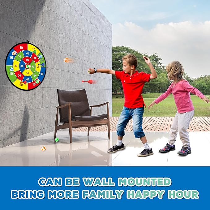 Large Dart Board for Kids, Kids Double-Sided Dart Board with Sticky Balls and Darts, Indoor/Outdoor Sport Fun Party Play Game Toys, Gifts for 3 4 5 6 7 8 9 10 11 12 Year Old Boys Girls-StrideForce Fitness