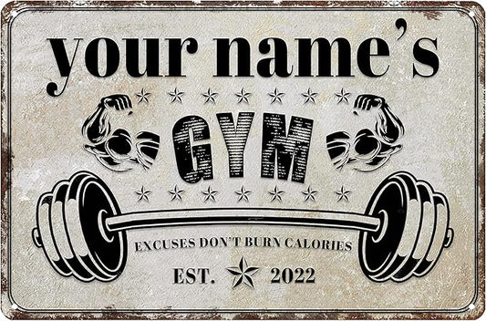Custom Gym Sign Wall Art Decor Personalized Name Aluminum Metal Sign Retro Workout Room Fitness Center Tin Sign - Excuses Don't Burn Calories-StrideForce Fitness