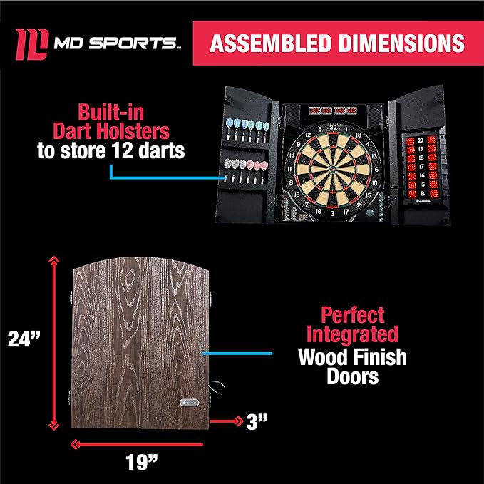 MD Sports Dartboard Cabinet Multiple Styles Electronic Dartboard With Digital X/O Cricket Scorekeeping and Dart Set, Perfect for Cricket Games-StrideForce Fitness