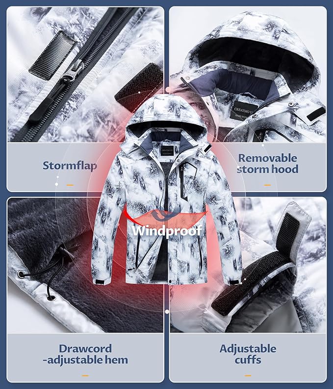 CREATMO US Men's Mountain Waterproof Ski Jacket - Windproof Snowboarding Warm Winter Coat Raincoat-StrideForce Fitness