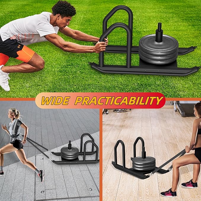 Weight Sled for Training, Heavy Duty 500 LBS Pull Push Sled for Outdoor, Indoor, Football, Durable Steel Weighted Sled, Compatible with 1" & 2" Weight Plate, Frame with Adjustable Reflective Stripe Vest-StrideForce Fitness