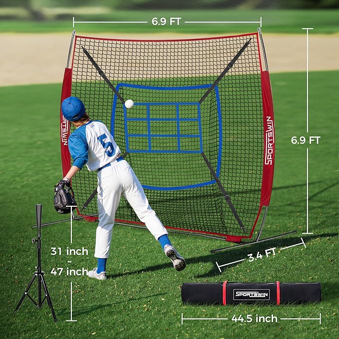 7x7 FT Baseball Net for Batting Pitching Hitting, with Strike Zone, Softball Net for Batting and Pitching, Baseball Practice Training Equipment for Kids Adult Youth-StrideForce Fitness