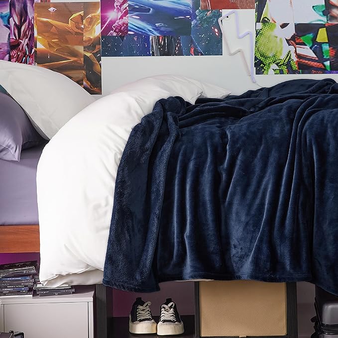 Bedsure Twin XL Fleece Blanket Dorm Bedding - Lightweight Soft Cozy Blankets for Bed, Sofa, Couch, Travel, Camping, Navy, 66"x90"-StrideForce Fitness