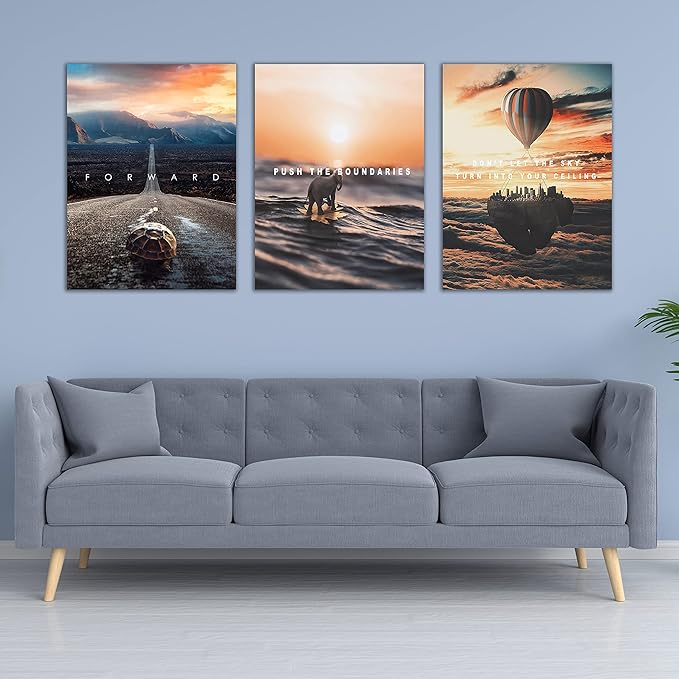 Motivational Wall Decor Poster Inspirational Wall Art 3 Pieces Canvas Wall Painting Framed Artwork for Living Room Bedroom Office Home Decor Prints Pictures Wall Decor Ready to Hang 48''Wx 24''H-StrideForce Fitness