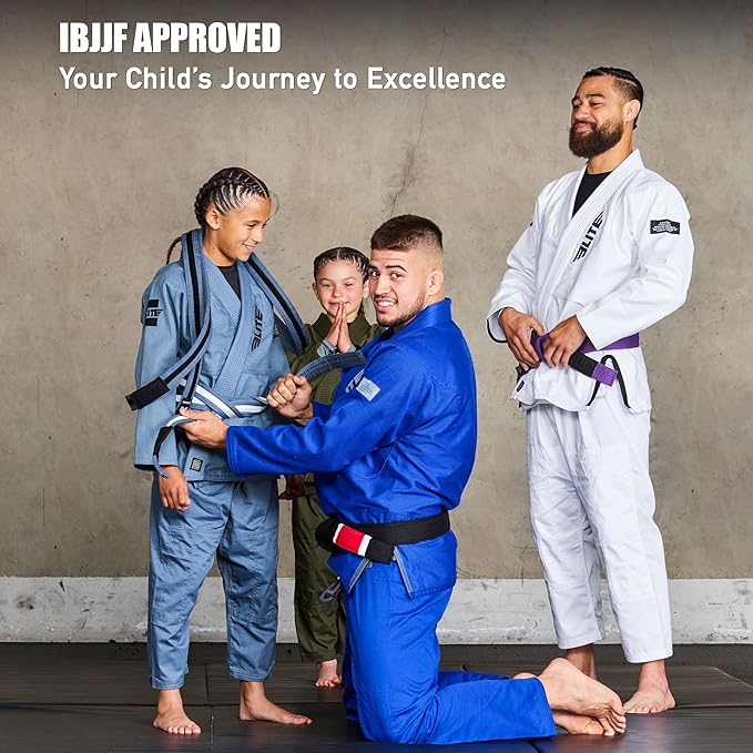 Elite Sports Kids Brazilian Jiu Jitsu Belts Preshurunk Martial Arts Youth BJJ Belts for Girls & Boys with BJJ Ranking Stripes-StrideForce Fitness