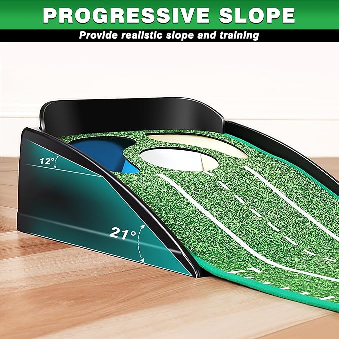 CHAMPKEY Professional Hazard Golf Putting Green Come with Golf Putting Gates and Putting Mirror - Progressive Slope Tech and Noise Reduction Tech Golf Putting Mat-StrideForce Fitness