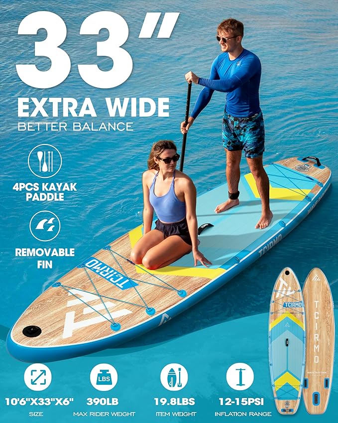Inflatable Stand Up Paddle Board for Adults with Seam Welded Technology, 10'6''x33''x6'', Durable SUP with Dual-Blade Paddle and Complete Accessories, 390 lbs Capacity, Beginner-Friendly-StrideForce Fitness