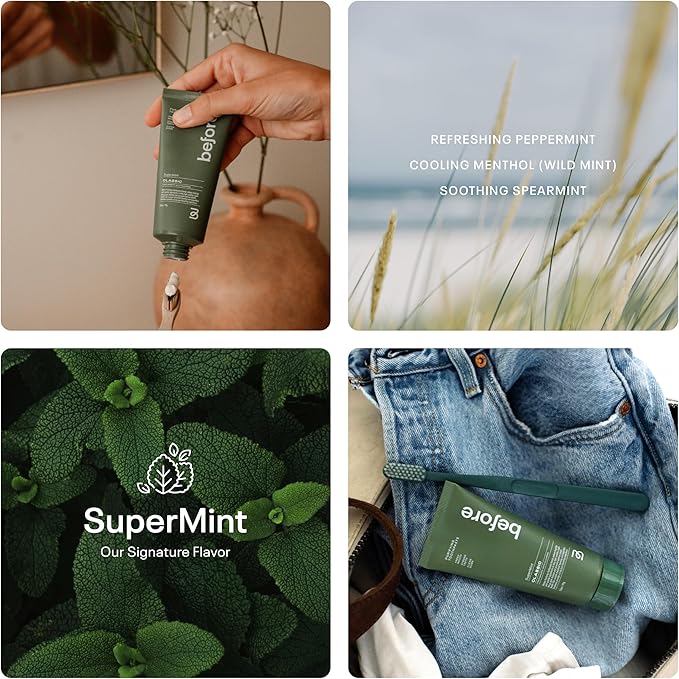 Before | Classic Anti-Cavity Toothpaste | Vegan, Reduces Plaque for Gum Health, Balanced Foaming, Low Abrasion, Long Lasting Minty Fresh Breath, Plant-Based 3.5oz Tubes, Made in The USA — 2 Pack