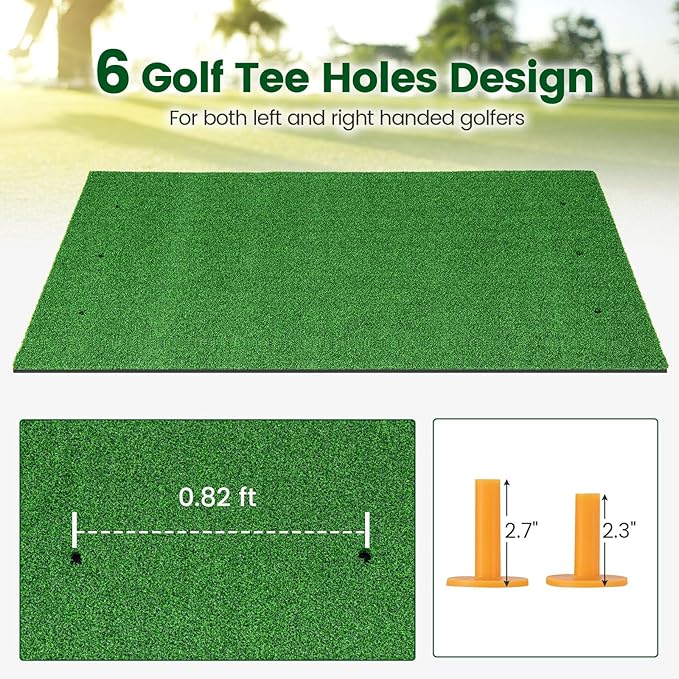 Tangkula Golf Hitting Mat, Artificial Turf Mat for Indoor/Outdoor Golf Practice Includes 2 Rubber Tees & 2 Alignment Sticks, Golf Training Mat for Home Backyard Garage-StrideForce Fitness