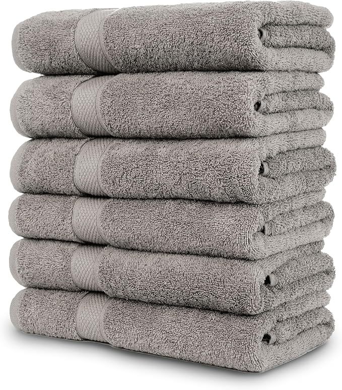 Pleasant Home Bath Towels Set of 6 (24” x 50”) 100% Cotton, 515 GSM | Lightweight, Soft & Absorbent Luxury Towels for Bathroom | for Gym, Pool & Spa | 6 Pack, Gray-StrideForce Fitness