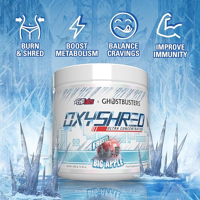 EHP Labs x Ghostbusters OxyShred Pre Workout Powder Supplement - Preworkout Powder with Acetyl L Carnitine, Energy Boost Drink - Frosty Big Apple, 60 Servings-StrideForce Fitness