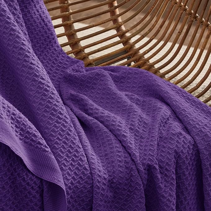 Bedsure 100% Cotton Blanket Twin XL Size for College Dorm - Breathable and Soft, Waffle Weave Twin Blanket for Summer, Dorm Room Essentials, Purple, 66x90 inches-StrideForce Fitness