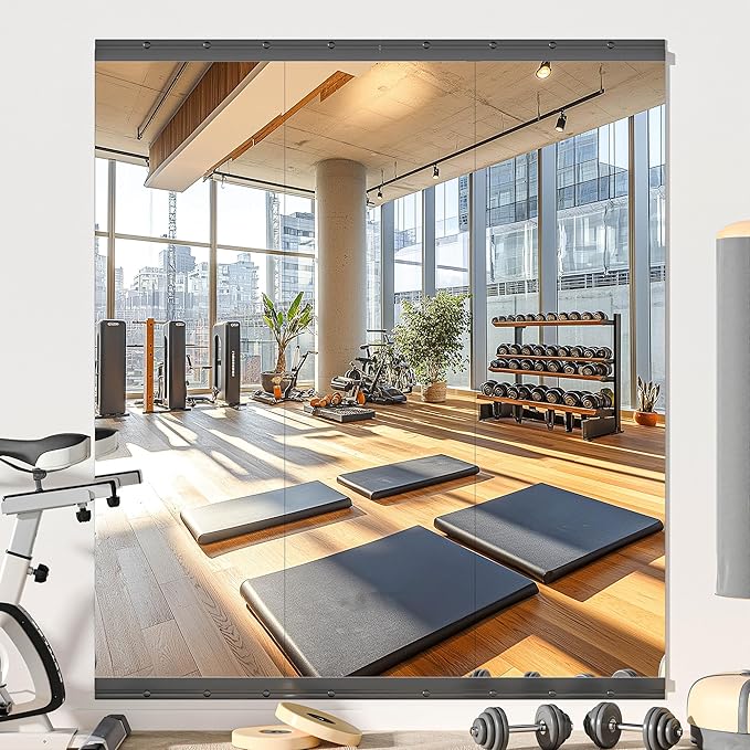 Hasipu 3 Pcs 55''x17'' Home Gym Mirror Large Full Length Wall Mounted Full Body Mirror for Yoga Dance Fitness Exercise Studio Bedroom Garage, Frameless Tempered Glass Workout Mirrors Black Rectangular-StrideForce Fitness