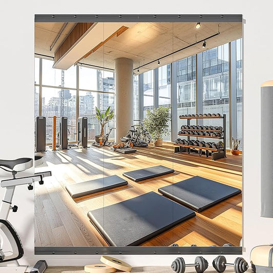 Hasipu 3 Pcs 55''x17'' Home Gym Mirror Large Full Length Wall Mounted Full Body Mirror for Yoga Dance Fitness Exercise Studio Bedroom Garage, Frameless Tempered Glass Workout Mirrors Black Rectangular-StrideForce Fitness