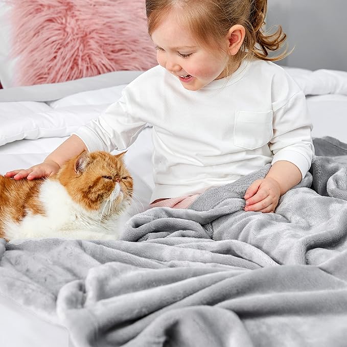 Bedsure Bedding Fleece Blanket for Girls and Boys - Soft Cozy Cute Small Throw Blankets for Travel, 43x55 Inches, Light Grey-StrideForce Fitness