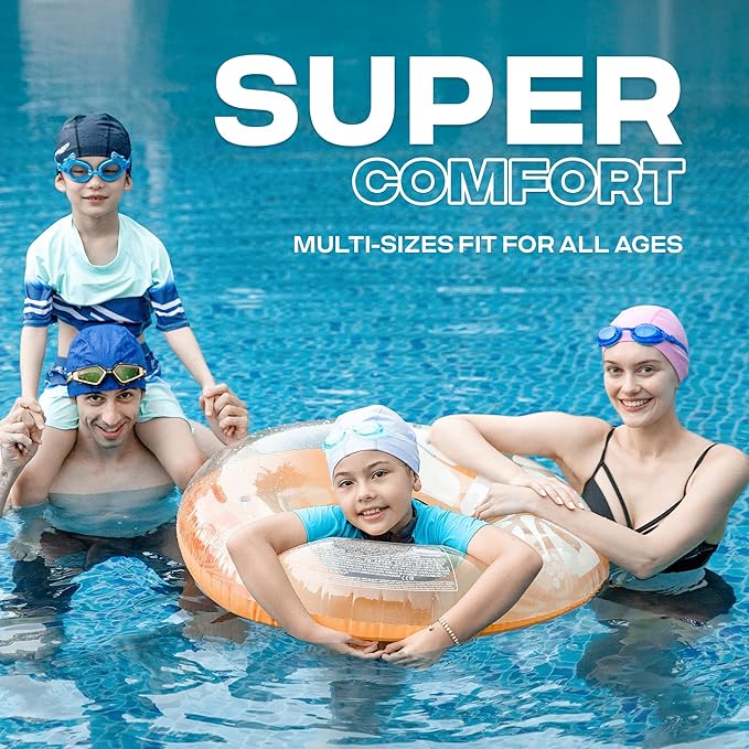 COOLMATE Fabric Swim Cap for Adult Women Men Kid 3 4 6 8 14 16, Silicone Water Resistant Layer, Cloth Swim Cap Gifts for Swimmers, Lightweight for Pool, Lap Swimming (1 pc)-StrideForce Fitness