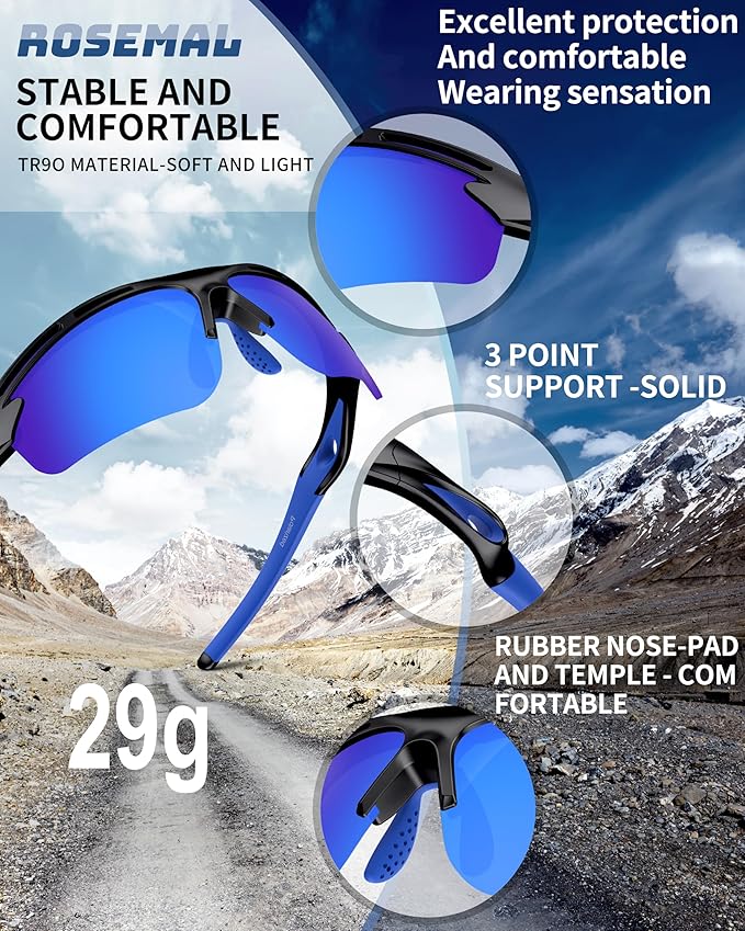 Polarized Sports Sunglasses for Men Women,UV400 Protection Sunglass for Running Cycling Fishing Hiking TR90-StrideForce Fitness