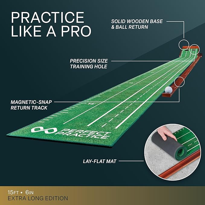 Perfect Practice Golf Putting Mat - Portable Putting Green, Indoor & Outdoor Practice, with Ball Return - Golf Training Aid for Home, Office, Backyard - Golfing Gifts for Men-StrideForce Fitness