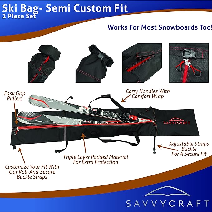 Savvycraft Padded Ski bag and Boot Bag Combo, Thick Padded Ski and Boot Bag 2-Piece Set for Protection and Easy Travel-StrideForce Fitness