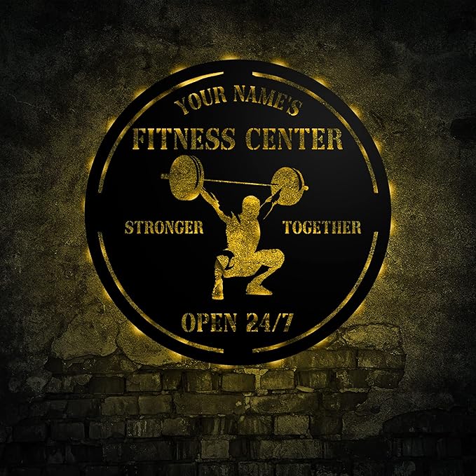 Personalized Home Gym LED Tin Metal Sign Multiple Sizes, Gym Sign Wall Decor, Exercise Workout Room Decor Fitness Center, Motivational Inspirational Hanging Wall Art Wall Plaque (04 w/lights)-StrideForce Fitness