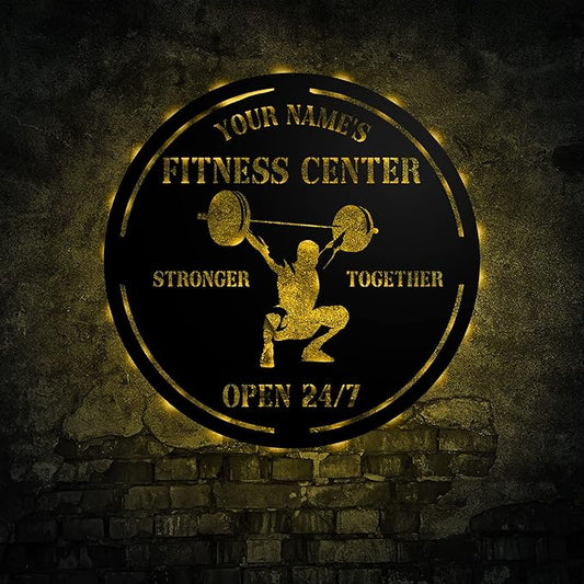 Personalized Home Gym LED Tin Metal Sign Multiple Sizes, Gym Sign Wall Decor, Exercise Workout Room Decor Fitness Center, Motivational Inspirational Hanging Wall Art Wall Plaque (04 w/lights)-StrideForce Fitness
