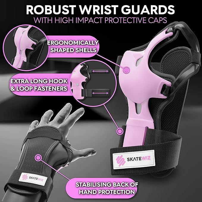 SKATEWIZ Skating Protective Gear Adults & Kids [6pc] incl. Knee Pads, Elbow Pads Wrist Guards for Roller Skating & Skateboarding-StrideForce Fitness