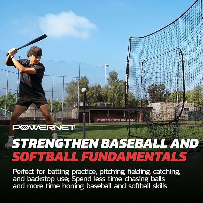 PowerNet Baseball Softball Practice Net 7x7 with Baseball Accessories for Practice Pitching, Batting & Fielding, Ball Caddy, Weighted Baseballs, Tee-StrideForce Fitness