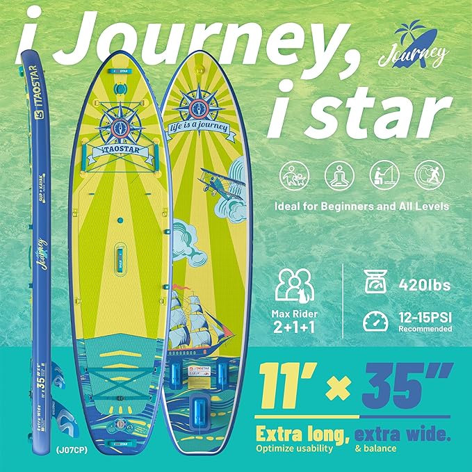 Journey 11'6" / 11'×34" / 11'×35" Extra Wide Paddle Board, One-Stop Premium SUP Board Accessories, Tailored Fins, Stable Inflatable Stand Up Paddle Boards for Youth/Adults of All Skill Levels-StrideForce Fitness
