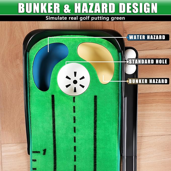 CHAMPKEY Professional Hazard Golf Putting Green Come with Golf Putting Gates and Putting Mirror - Progressive Slope Tech and Noise Reduction Tech Golf Putting Mat-StrideForce Fitness