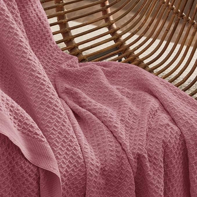 Bedsure 100% Cotton Blanket Twin XL Size for College Dorm - Breathable and Soft, Waffle Weave Twin Blanket for Summer, Dorm Room Essentials, Dusty Rose, 66x90 inches-StrideForce Fitness