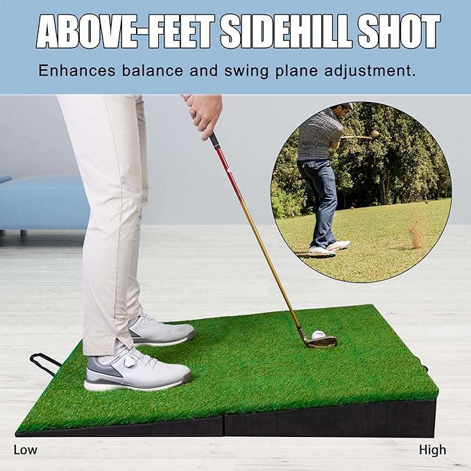 PGM 40"x 40" Golf Practice Mat - 4 Adjustable Simulation Slopes Golf Mats - Golf Hitting Mat - Golf Mats Practice Indoor Outdoor - Golf Training Mat - Golf Swing Trainer Aid-StrideForce Fitness