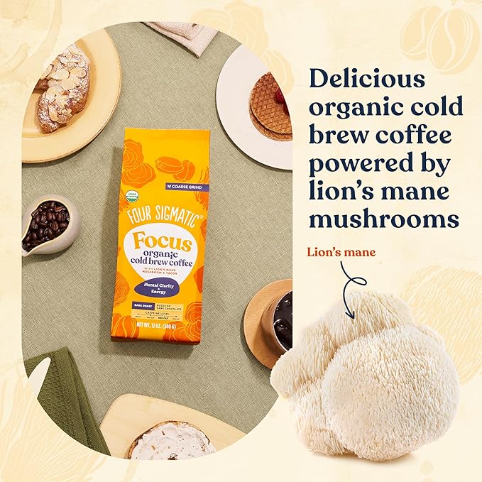 Four Sigmatic Organic Cold Brew Coffee Grounds | Dark Roast, Coarse Grounds with Lion's Mane and Chaga | Cold Brew Mushroom Coffee for Crash-Free Focus | 12 oz Bag-StrideForce Fitness