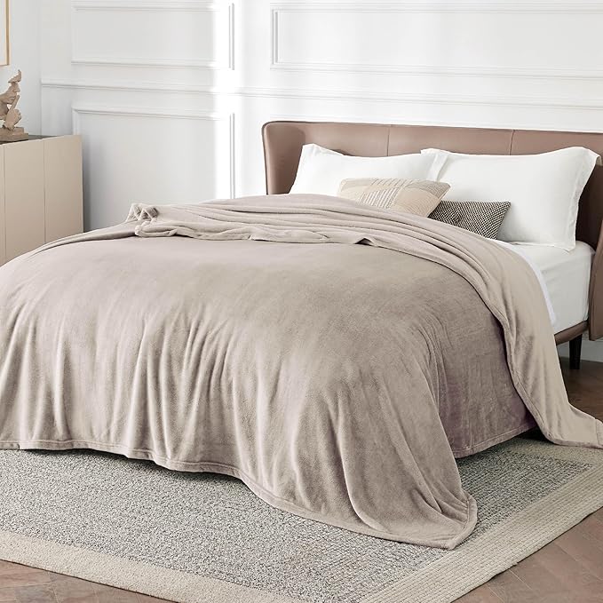Bedsure Fleece Bed Blankets Queen Size Oxford Tan - Soft Lightweight Plush Fuzzy Cozy Luxury Blanket Microfiber, 90x90 inches-StrideForce Fitness