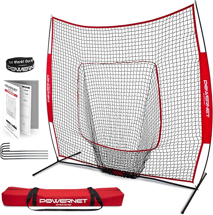 PowerNet Baseball Softball Practice Net 7x7 with Baseball Accessories for Practice Pitching, Batting & Fielding, Ball Caddy, Weighted Baseballs, Tee-StrideForce Fitness