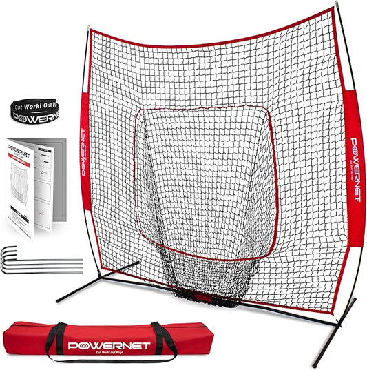 PowerNet Baseball Softball Practice Net 7x7 with Baseball Accessories for Practice Pitching, Batting & Fielding, Ball Caddy, Weighted Baseballs, Tee-StrideForce Fitness