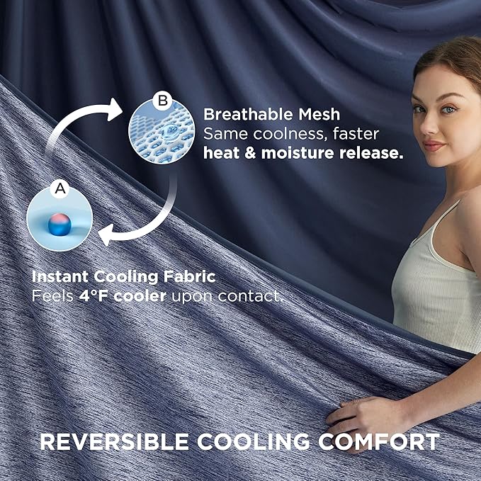 Bedsure Summer Cooling Blanket King Size for Hot Sleepers with Sports Mesh Design, Arc-Chill Q-Max 0.4 Lightweight Breathable Ice Cold Blanket for Night Sweats, 108 x 90 Inches, Mesh Navy-StrideForce Fitness