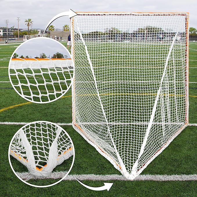 Velocity Heavy Duty Black & White Lacrosse Net - Fits 6’x6’x7’ Goals - Weatherproof, UV Resistant 1000D High-Strength Polyester - Comes with 100+ Feet of Lacing Cord and 4 Quick Ties-StrideForce Fitness