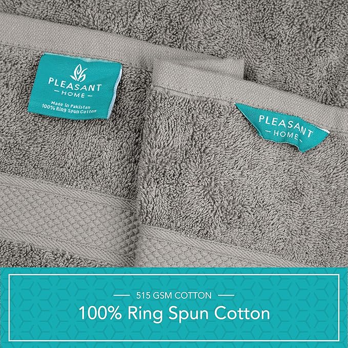 Pleasant Home Bath Towels Set of 6 (24” x 50”) 100% Cotton, 515 GSM | Lightweight, Soft & Absorbent Luxury Towels for Bathroom | for Gym, Pool & Spa | 6 Pack, Gray-StrideForce Fitness