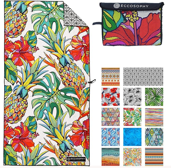 ECCOSOPHY Microfiber Beach Towel - Sand Free Towels are Quick Dry, Light Weight, Super Absorbent - Perfect Pool, Travel, Cruise, Camping Essentials - Oversized Extra Large for Adults 71x35 in-StrideForce Fitness