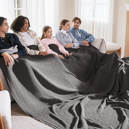 Bedsure 100% Cotton Large Blanket Oversized King for Bed - Breathable Thick Waffle Weave Blanket for Summer, Couch Cover, Dark Grey, 120x94 inches-StrideForce Fitness