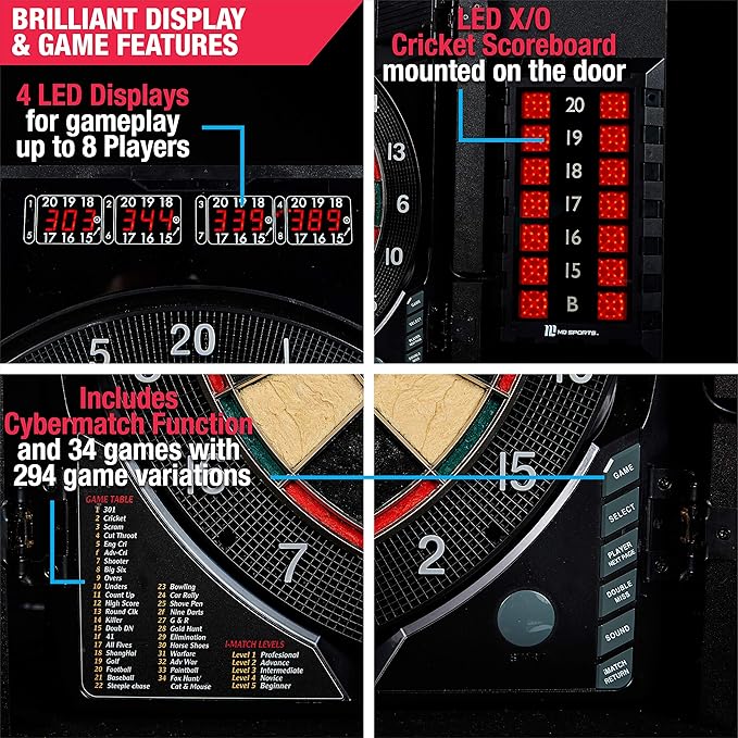 MD Sports Dartboard Cabinet Multiple Styles Electronic Dartboard With Digital X/O Cricket Scorekeeping and Dart Set, Perfect for Cricket Games-StrideForce Fitness